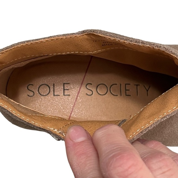 Sole Society “So-Breyon” Tan Suede Stacked Heel Boots Size 7.5 Medium - Picture 8 of 11